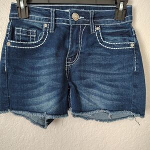 BAMBOO Indigo Frayed Hem Jean Shorts